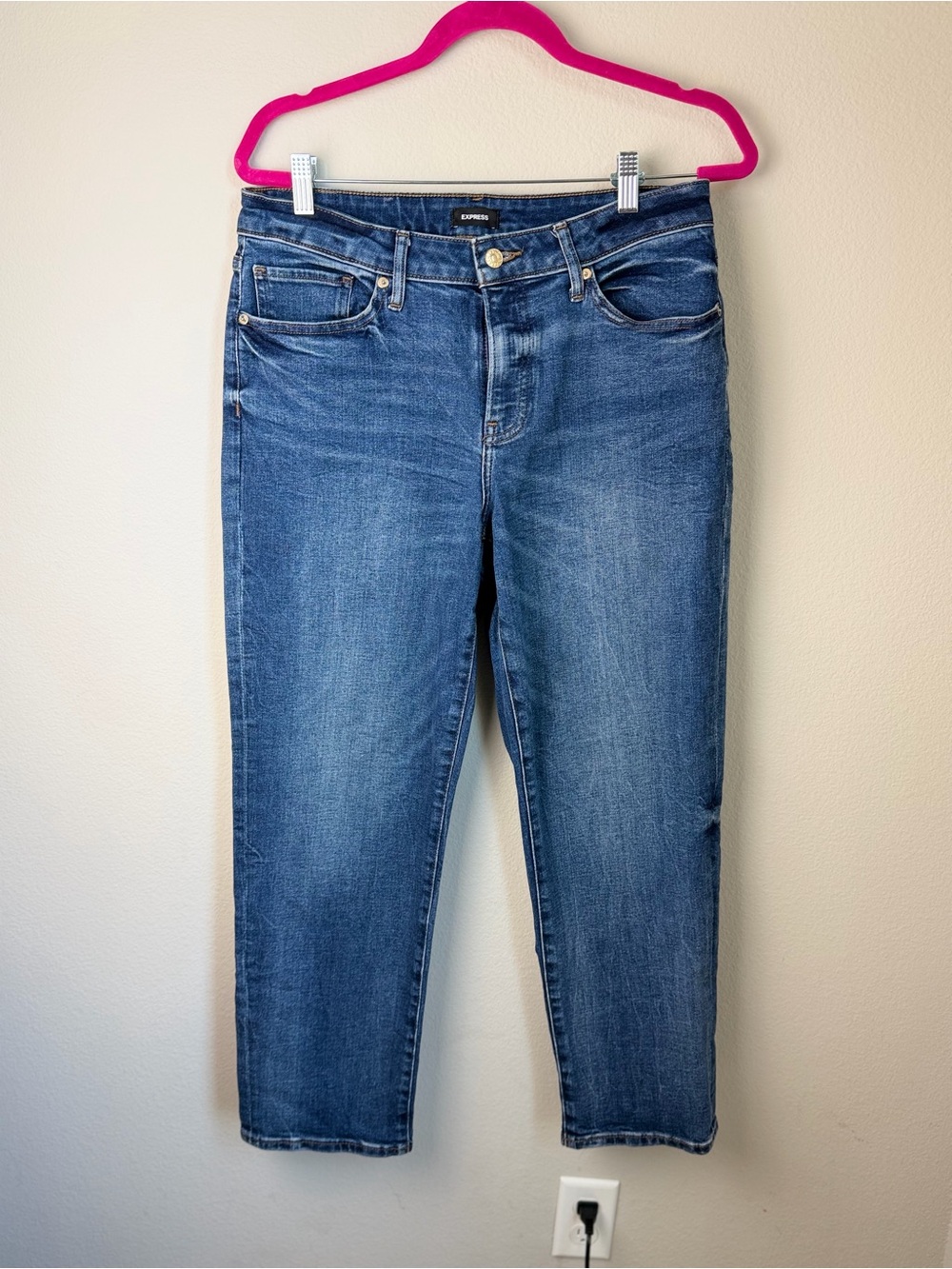 Express Mid-Rise Cropped Blue Denim Jeans